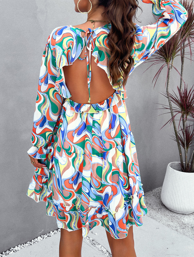 Women's Regular Dress Vacation V Neck Printing Long Sleeve Printing Midi Dress Daily display picture 12