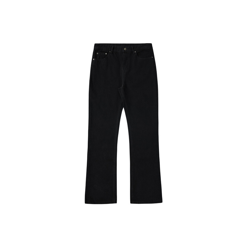 Straight Tube Micro Flared Black Men's Jeans High Street American Vibe Casual Pants Solid Color Male Trousers Clothing Trendy 24E5381_mkmklike.com