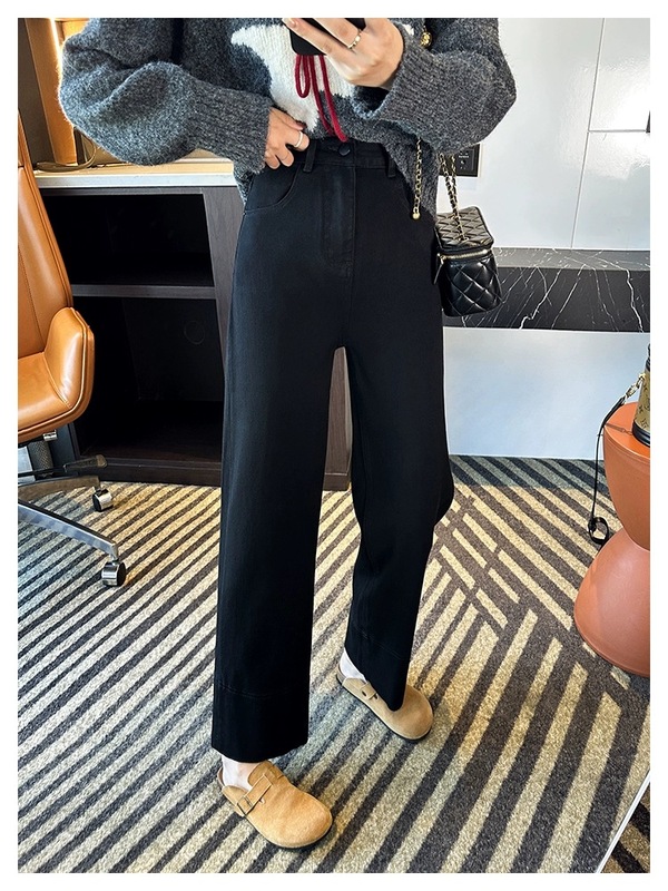 镇店王牌！直直腿~复古阔腿牛仔裤女2025秋季宽松高腰拼接直筒裤|undefined