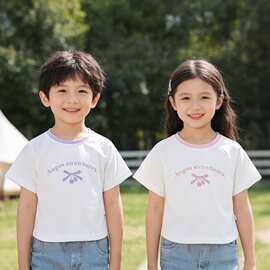 定制童装女童圆领短袖T恤夏新凉感撞色女孩半袖中大童薄款儿童短T