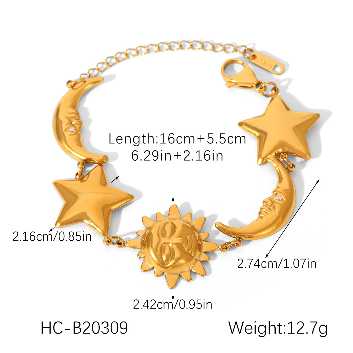 Europa y América oro de 18 quilates estrella de acero inoxidable estrella luna sol pulsera sin decoloración joyería playa vacaciones viento titanio acero joyería image 7