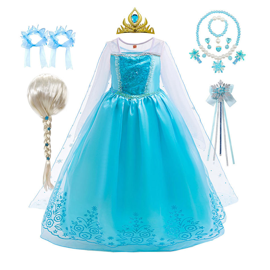 冰雪奇缘cos艾莎公主演出服女童爱莎公主连衣裙子万圣节艾莎蓝色