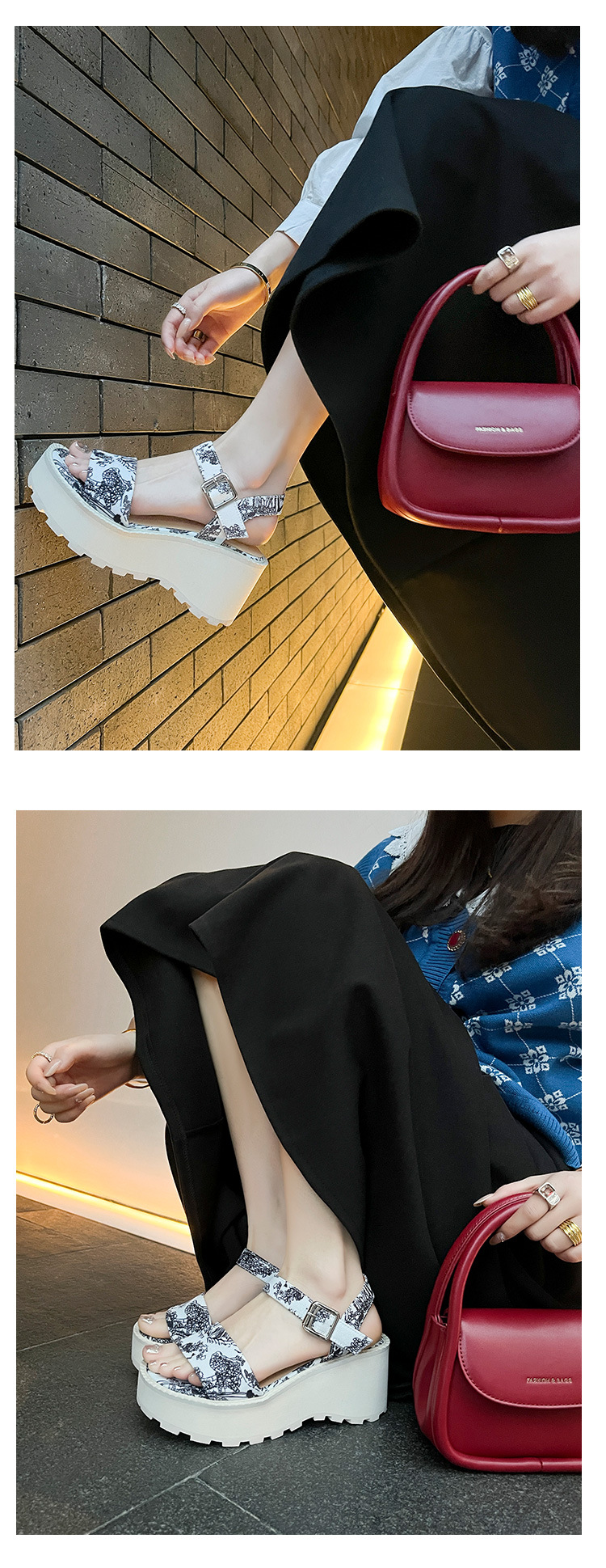 Sandal cao gót nữ phong cách Trung Hoa đế xuồng hở mũi quai ngang — Đen 11cm, Trắng 11cm, Trắng 9cm, Đen 9cm chi tiết 17