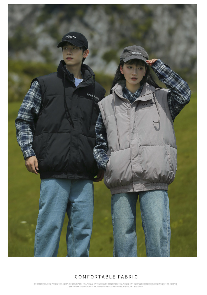 Gilet unisex staccabile a doppia manica in cotone, marchio alla moda, di nicchia, per studenti, caldo, antivento, vestibilità ampia, piumino_voghion.com