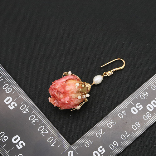 Natural pearl earrings, high-end retro immortal flower earrings, European and American sexy antique Hanfu temperament earrings wholesale