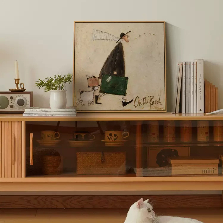 原木風復古客廳裝飾畫餐廳掛畫書房北歐法式臥室油畫斗櫃卡通擺畫