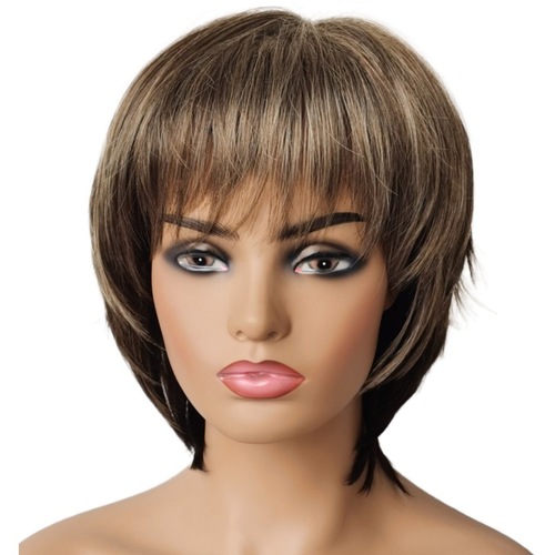  fashionable women Wigs mixed color straight hair air bangs short hair one piece hair replacement