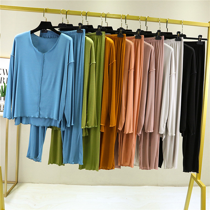 21 Korean Style Modal Loose Home Clothes Suit Women's Summer Large Size Pullover Stretch Waist Air-conditioning Yoga Clothes