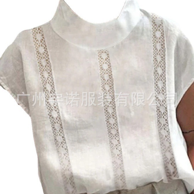Amazon deseo AliExpress 2023 nuevas mujeres europeas y americanas de algodón Lino encaje costura camisa casual