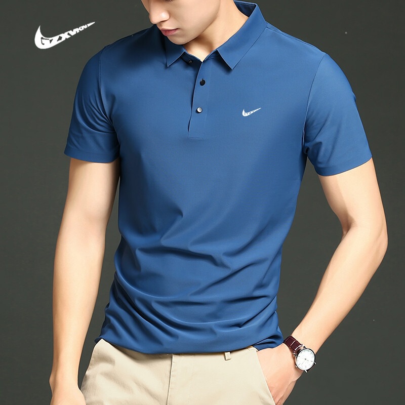 Summer lightweight breathable short-sleeve polo shirt for men, business casual solid color seamless quick-dry ice silk T-shirt
