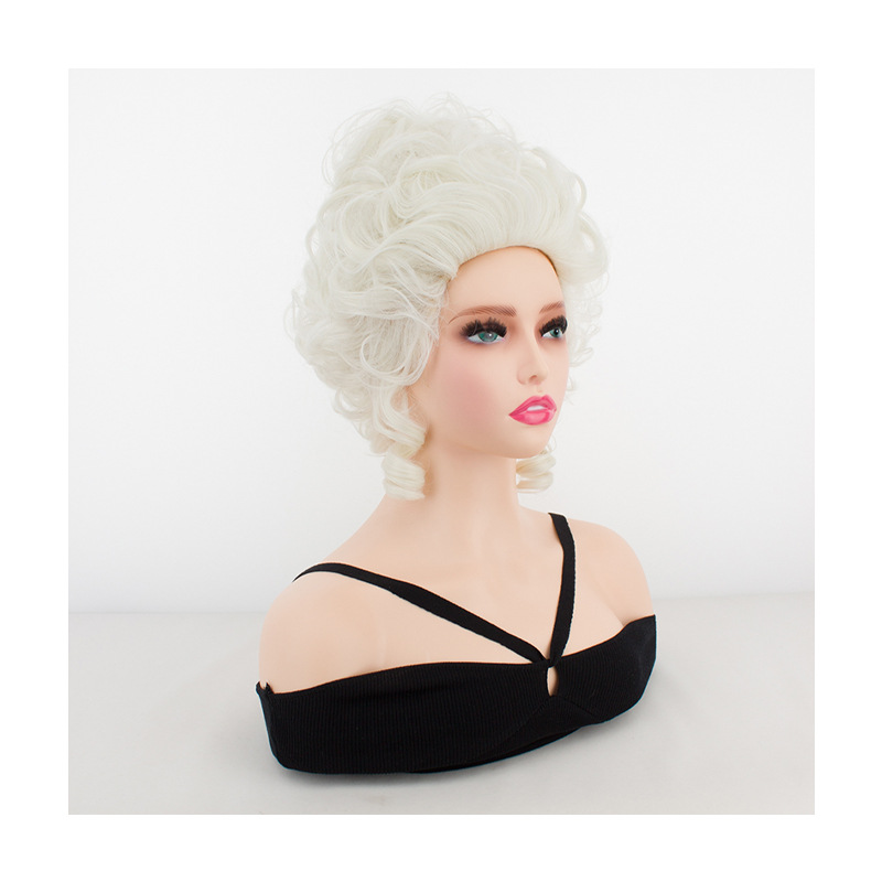 Peluca de moda europea y americana de las mujeres pelo corto conjunto plata blanco negro Pelo Rizado corte estilo retro simulación romana cabeza rizada conjunto