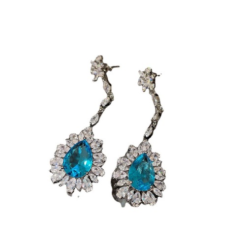 Brilliant luminous aquamarine water drop gemstone necklace 18K gold plated snowflake micro-paved zirconium bamboo star river necklace love