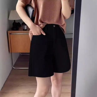 High Waist Loose Outer Wearing Denim Shorts Women's Summer plus size chubby girl Slimming Hip Covering Casual Mid-length Pants Wide-leg Pants