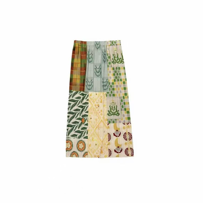 2026 Summer New Style Monet Flower Field Niche Design Retro Artistic Multi-Color Patchwork Pattern Pleated Skirt