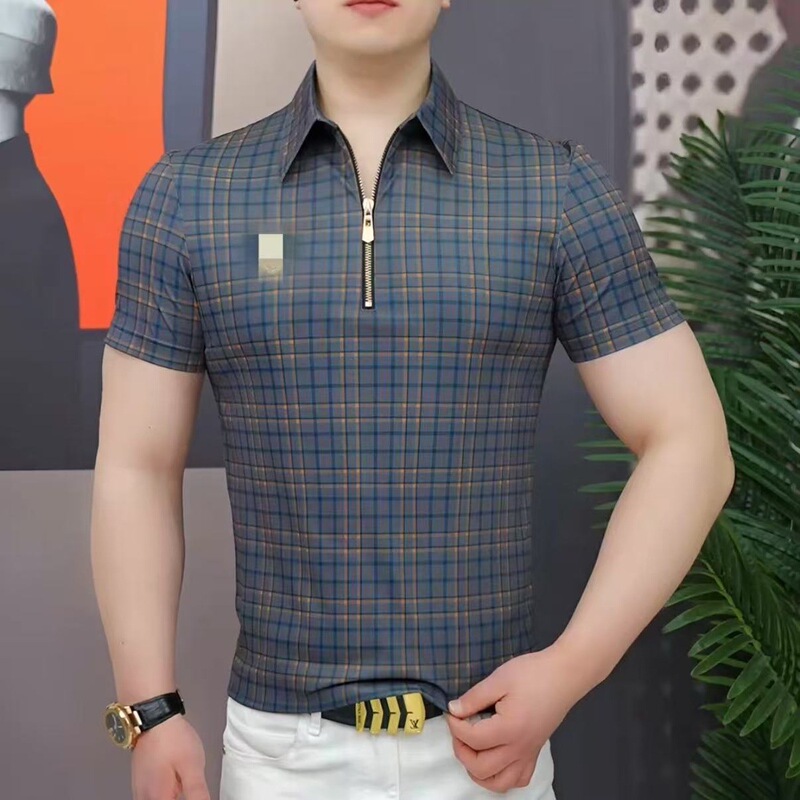 立襟氷糸半袖tシャツ男性青年潮牌半ファスナーが冷えています。|undefined