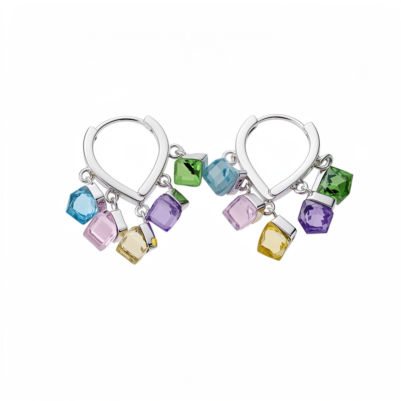 Corazón de vidrio de colores cuadrado bordilla personalidad estilo nicho pendientes ligero lujo alta sensación auriculares al por mayor