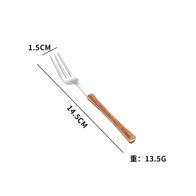 Cross-border Amazon imitación de acero inoxidable mango de madera pequeña cintura cuchillo, tenedor y cuchara de cuatro piezas conjunto occidental vajilla regalo traje de regalo para la boda