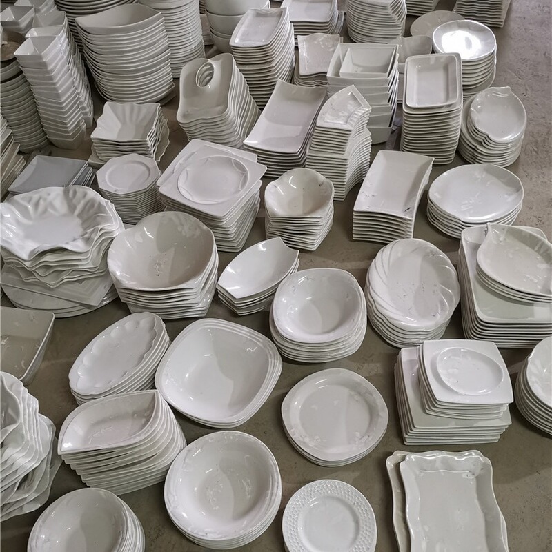 Stock ceramic bowl plate tail goods pure white hotel porcelain tableware hot dish snack cake shallow dish cold dish square flat plate