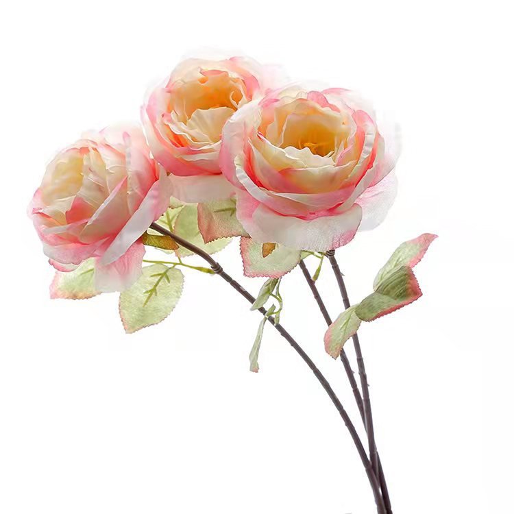 Flor artificial vintage quemado borde Rosa sola flor falsa decoración del hogar foto apoyos florero decoración artificial Flor de plástico