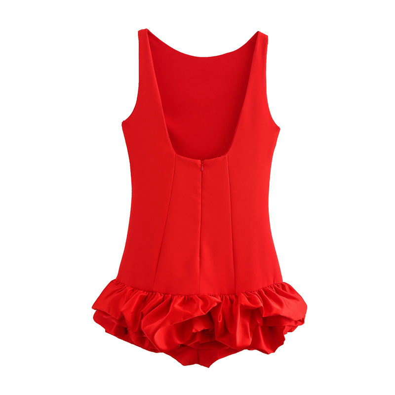 Elegant, Sexy Style Wholesale Women's Elegant Sexy Lettuce Trim Solid Color Holiday Daily Round Neck Sleeveless Tank Dress