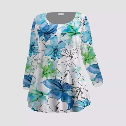 T-shirt, European and American hip-hop series, digital 3D printed, women's street, long-sleeved, women's clothes, loose and easy