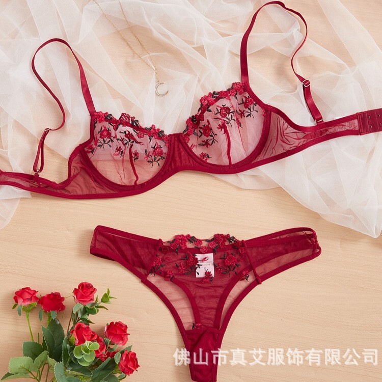 Foreign Trade Supply Sexy Intimates Multi-Color Floral See-Through Mesh Three-Point Sexy Intimates Wholesale 21116