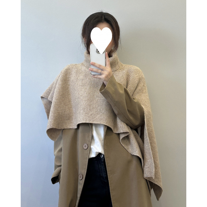 Otoño y invierno con capa de cuello alto coreana, chale de punto, hombros de collar de color sólido, una nueva bufalla universal