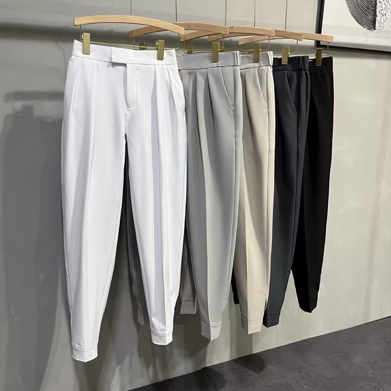 Men's Velcro Jogger Dress Pants – Lightweight Business Casual Trousers With Adjustable Hem (S-5XL, Black/White/Khaki/Gray)_voghion.com