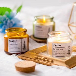 Wholesale in stock flat mouth cork cover aromatherapy candle holder Cup transparent tea color hand tooling wax container Cork glass bottle