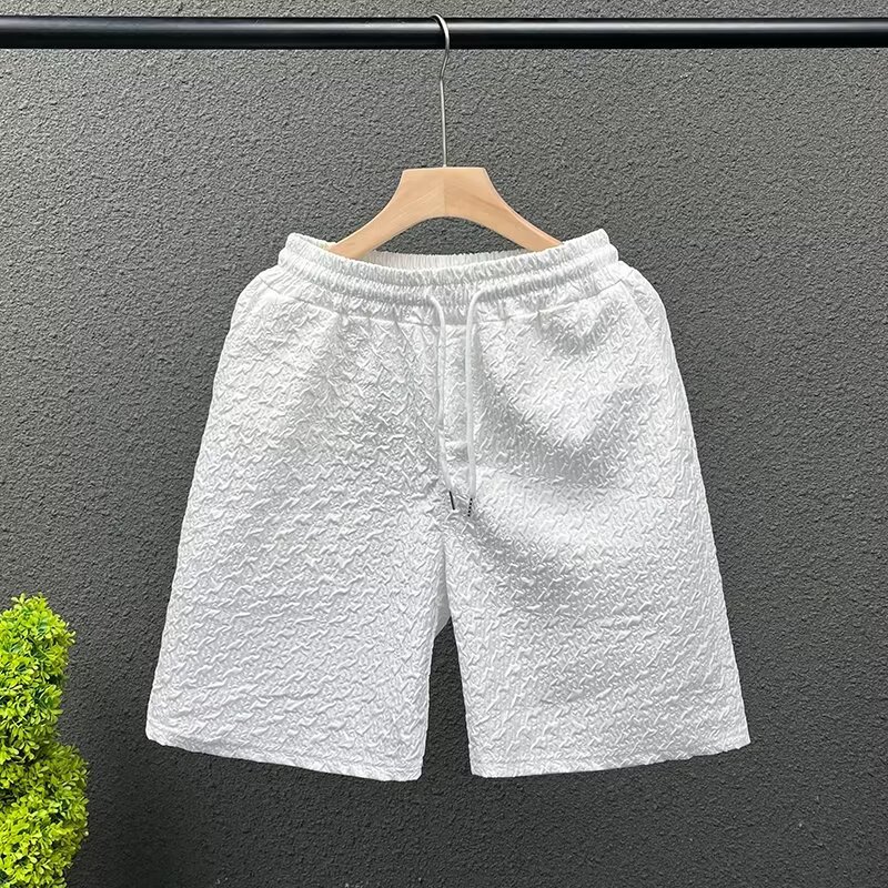 Men's Casual Jacquard Shorts Summer Loose Fit Straight Leg Beach Shorts With Pockets Lightweight & Breathable_viptrois.com