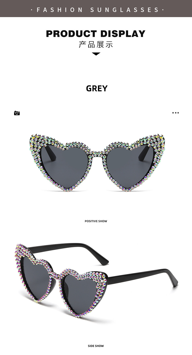 Fashion Heart Shape Ac Special-shaped Mirror Diamond Frameless Women's Sunglasses display picture 5