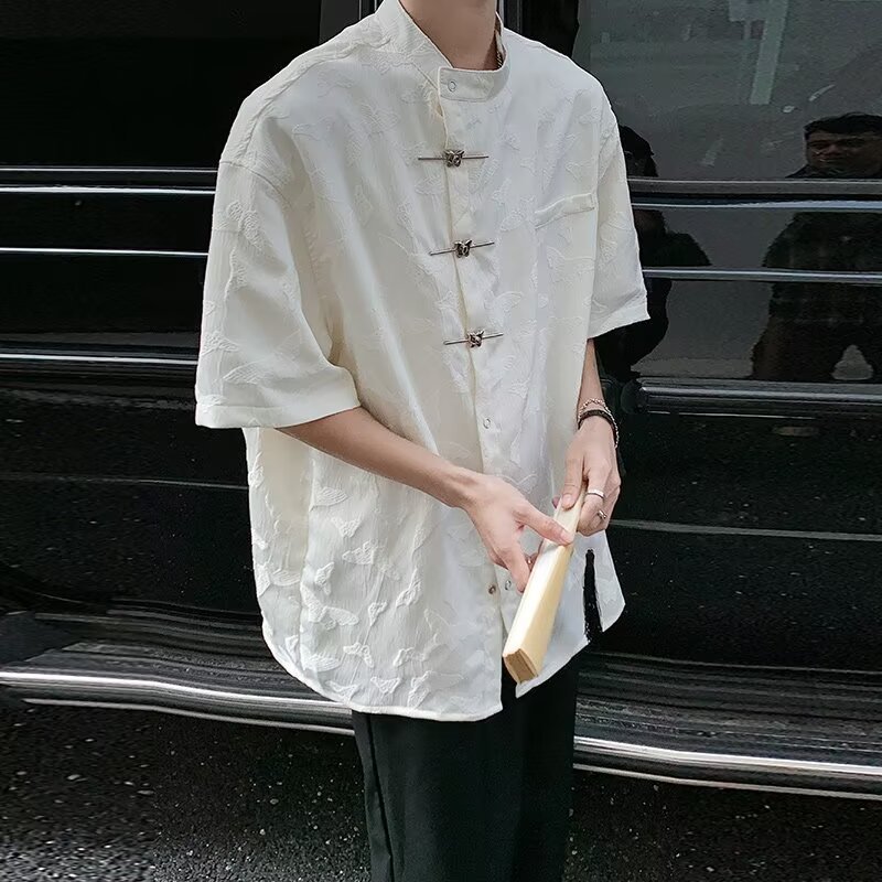 New Chinese Style National Style Short Sleeve Shirt Men's 2024 Summer New Design Sense Niche Loose Zhongshan Suit Shirt Jacket