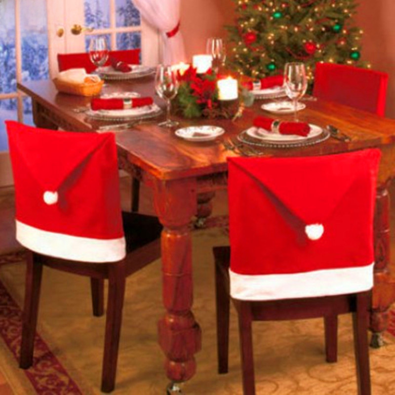 Christmas Red Non-woven Christmas Chair Set Christmas Table Decoration Christmas Hat Soft Feel_voghion.com