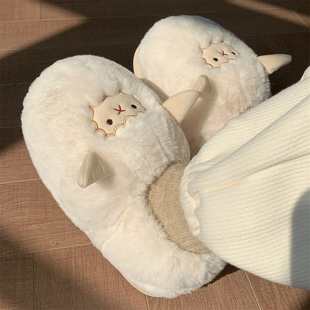 Thin Couple Cute Sheep Cotton Slippers Men's and Women's Winter Home Bag with Warm Non-slip Moon Nine Velvet