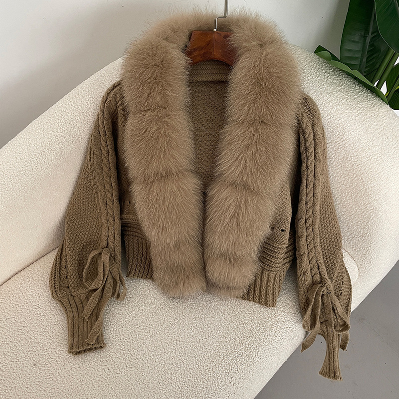 2026 Winter Women's Clothing, High-End Spring Outfit, Real Fox Fur Cardigan with Knitted Front, for Petite Women in Spring and Autumn 2026 Winter Women's Clothing, High-End Spring Outfit, Real Fox Fur Cardigan with Knitted Front, for Petite Women in Spring and Autumn
