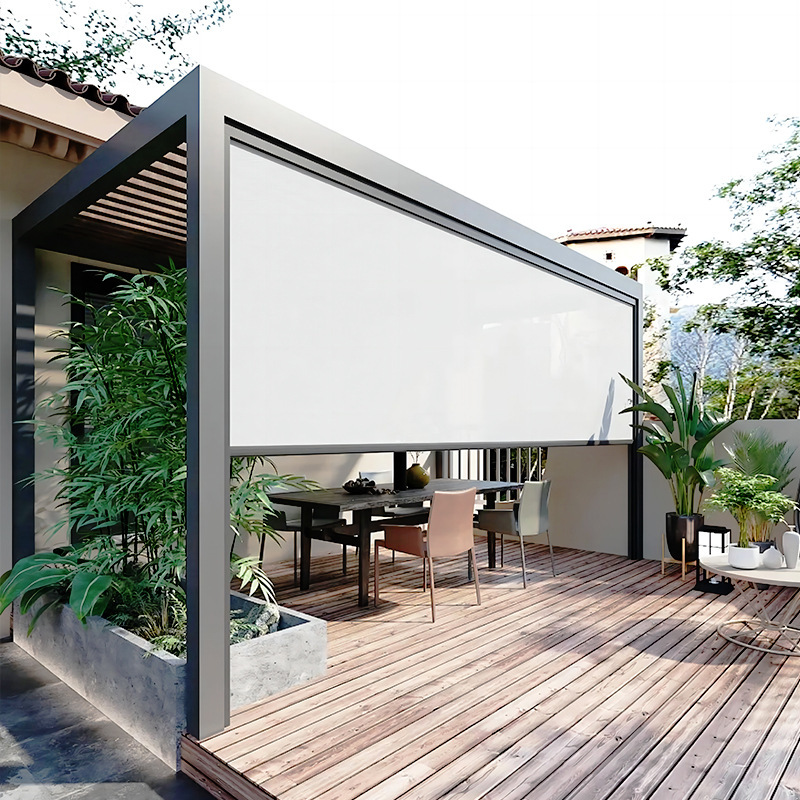 Intelligent Electric Windproof Roller Blind Balcony Heat Insulation Shading Rain-proof Mosquito-proof Dust-proof Pavilion Outdoor Sunshade Privacy-proof