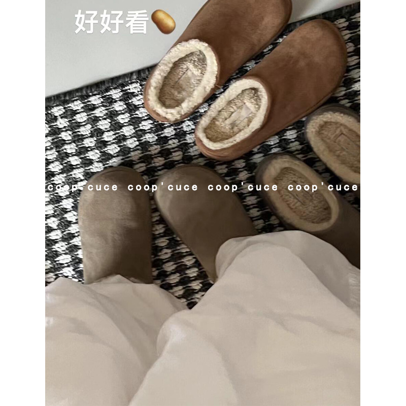 coop'cuce lazy bi! Slip-on Fur Shoes Lambswool Snow Boots Muller Birken Slippers Women