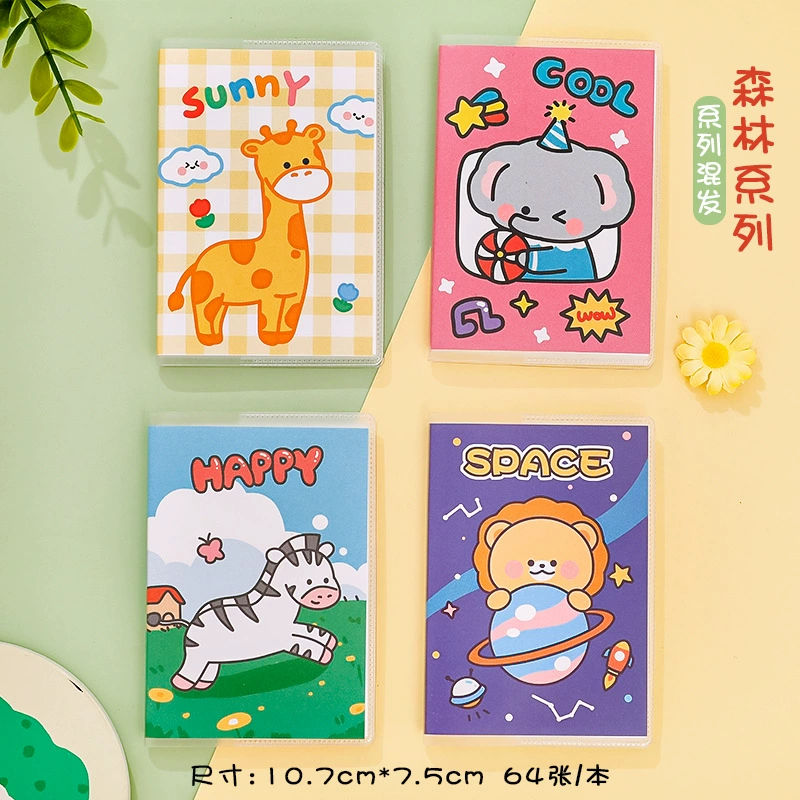 A7 Cartoon Notebook Set, Creative Portable Plastic Cover, Cute Pocket Notes, 10.7×7.5 cm