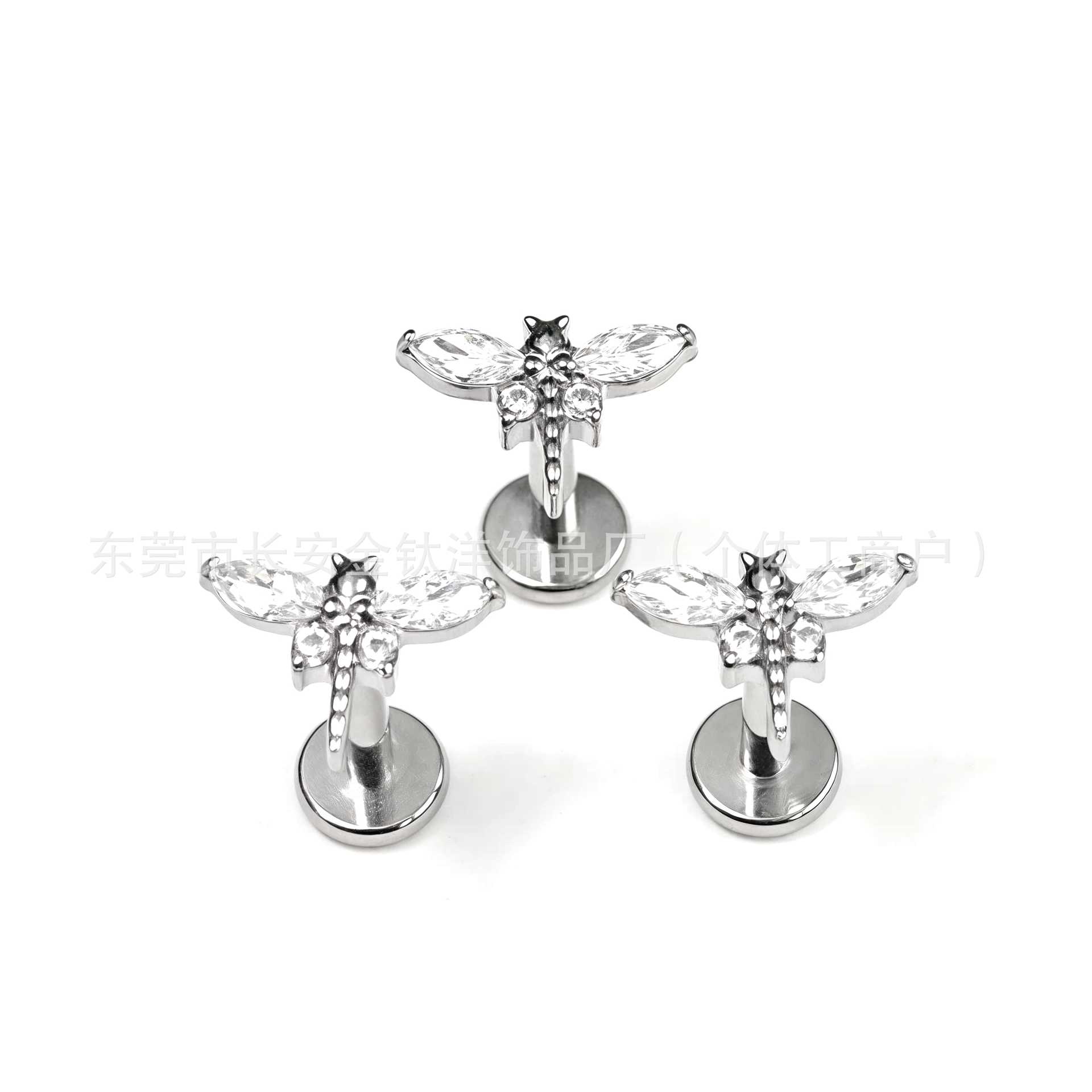 F136 Titanium Dragonfly Nose Nail with 5A Zircon - Ear Bone Piercing Jewelry 1.2x14mm detail image 8