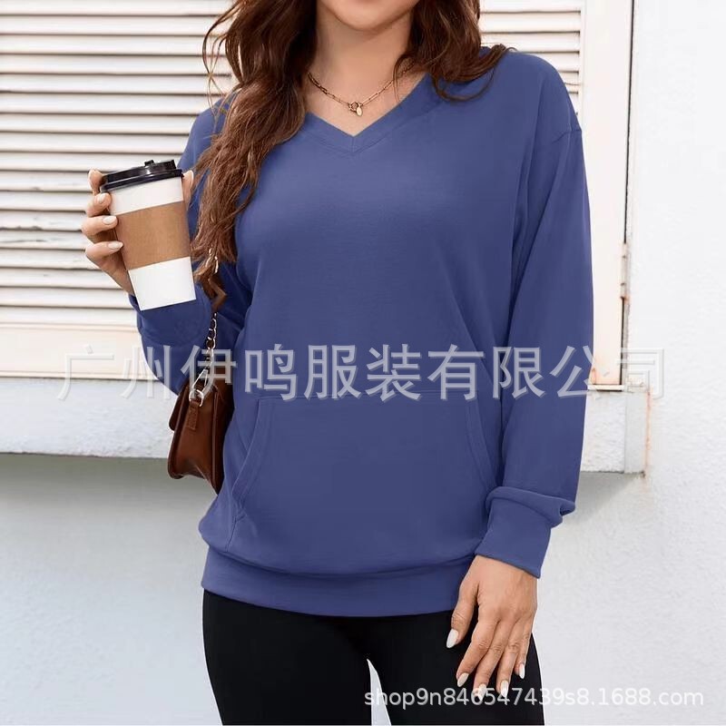 纯色V领宽松卫衣女秋冬新款长袖上衣大码休闲外套|undefined