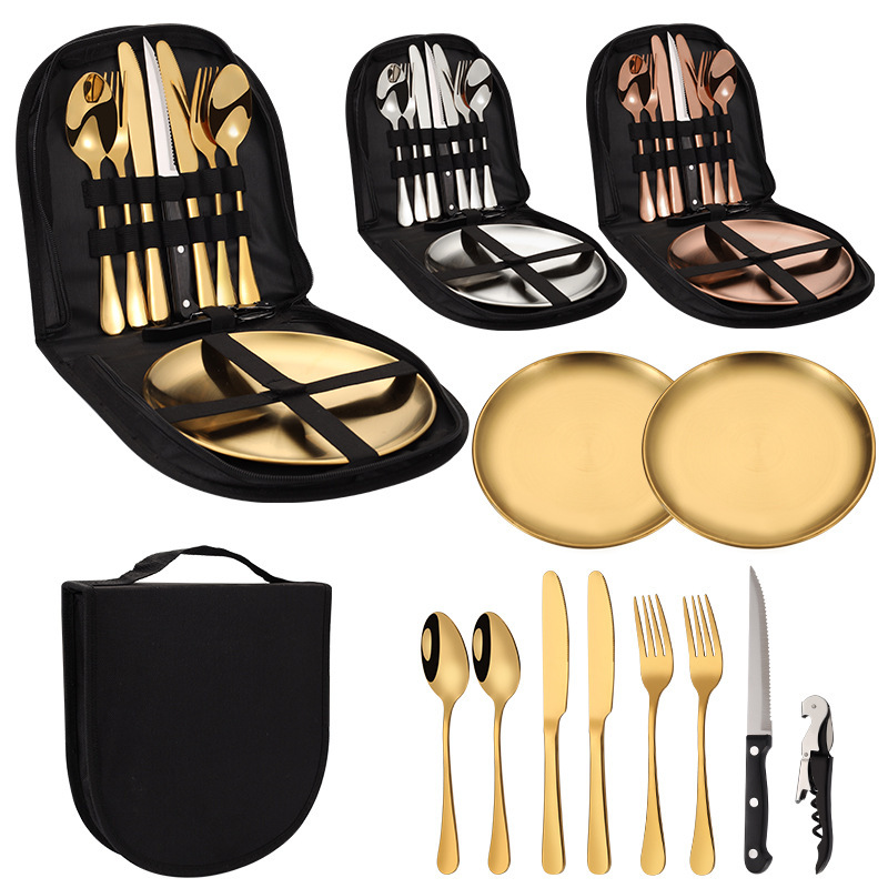 Cross-border camping stainless steel tableware set outdoor travel portable tableware knife, fork and spoon spot direct supply Cross-border camping stainless steel tableware set outdoor travel portable tableware knife, fork and spoon spot direct supply