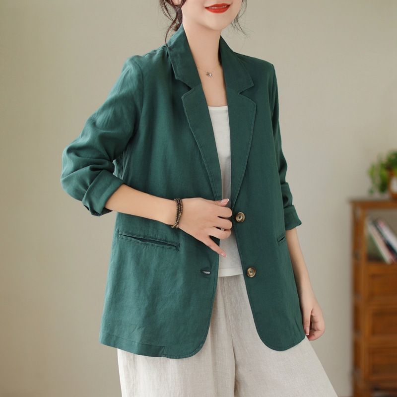 Real Shot of the 2026 Autumn New Long-Sleeve Cotton-Linen Blazer for Women, Casual Linen Blazer, Women's Jacket