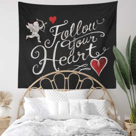 跨境专供 北欧黑白爱心字母图案印花挂毯 装饰背景布
