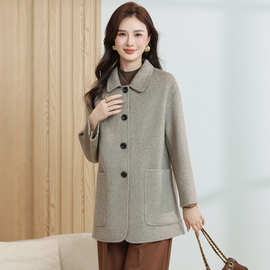 blx9716时尚妈妈毛呢外套2025秋冬中老年气质优雅单排扣厚款大衣