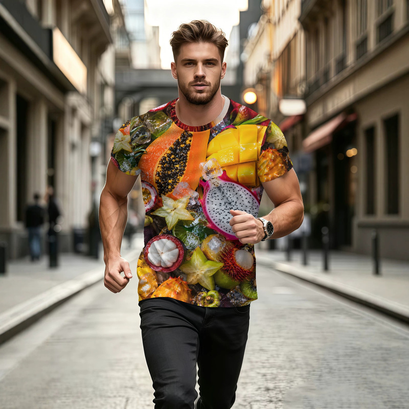 Tropical Mixed Fresh Fruit Ice Cubes Realistic Refreshing Print Men's Casual Crew Neck T-Shirt Cross-Border T-Shirt Tropical Mixed Fresh Fruit Ice Cubes Realistic Refreshing Print Men's Casual Crew Neck T-Shirt Cross-Border T-Shirt