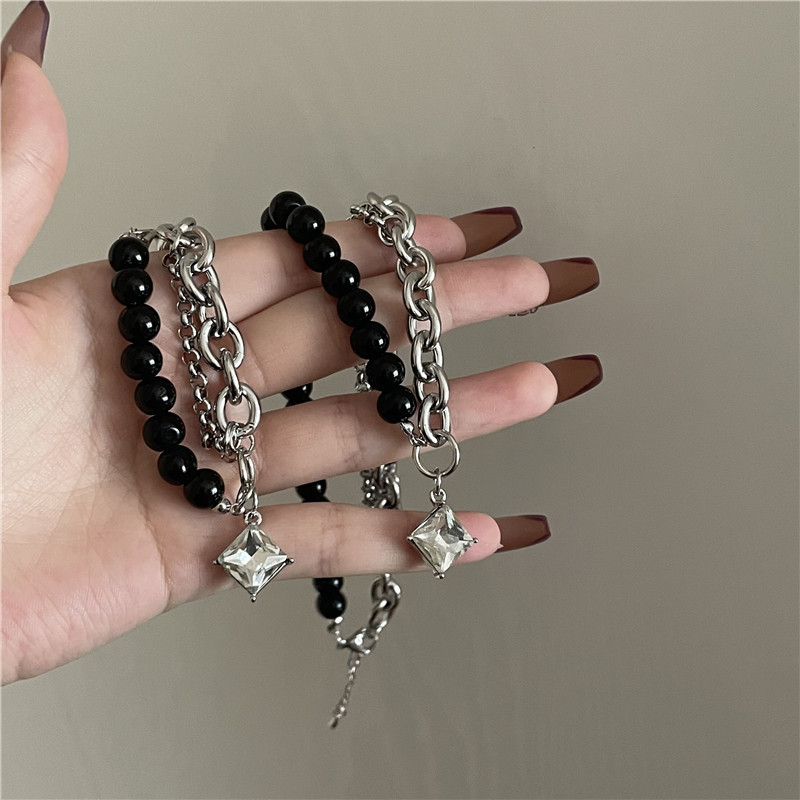 Black Round Bead Stainless Steel Non-fading Splicing Clavicle Chain display picture 9