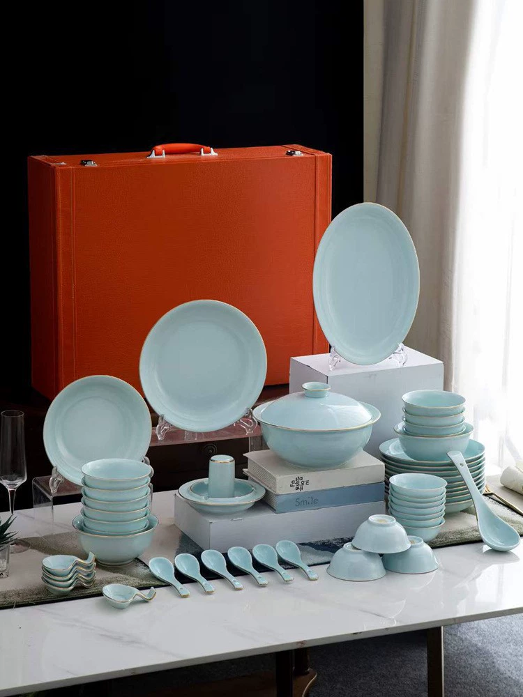 Dishes set household anti-scalding Jingdezhen Palace Phnom Penh housewarming bone china tableware plate bowl gift set without