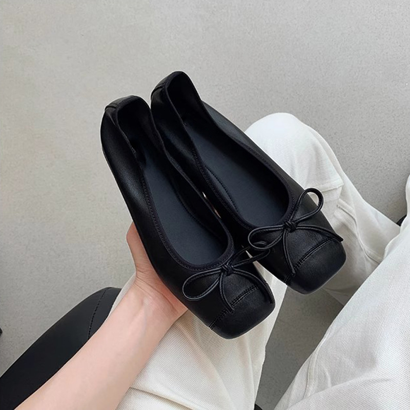 Madre de uva de 1000 dólares regreso estilo de ballet empalme cabeza cuadrada pequeña boca poco profunda un pie de zapato plano arco plano zapatos de una sola mujer