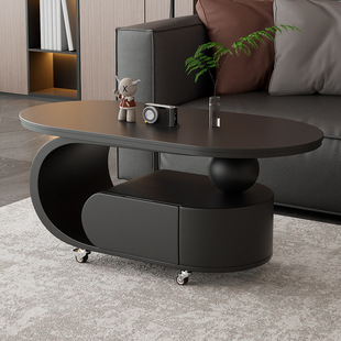 Movable Wheeled Coffee Table, Simple, Light and Luxurious, Modern Small Apartment Coffee Table, Sofa Side Table, Slate Side Table for Home Use