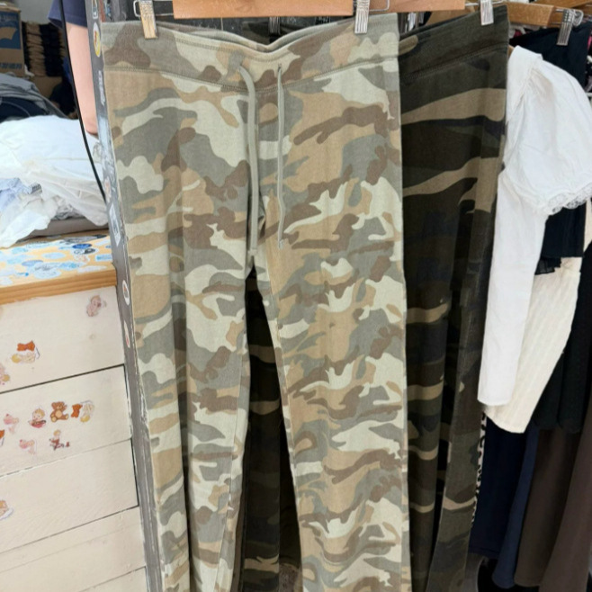 Bm New American-Style Low-Waist Drawstring Camouflage Straight-Leg Pants for Women, Versatile Casual Slim-Fit Elastic Waist Long Pants, Trendy Sweatpants